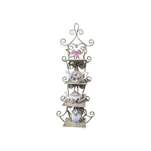 Lot Of 4 Mini Teapots Bow Flowers Coquette Wall Decor Hanger - Picture 1 of 5